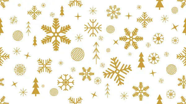 Kusursuz desenli altın kar taneleri ve noel ağaçları, yıldızlı ve takdire şayan geometrik elementlerle