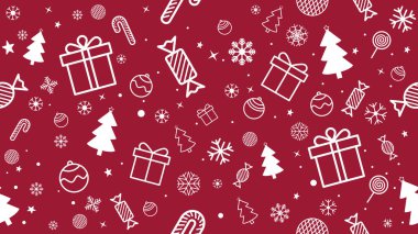 Kusursuz desensiz beyaz hediye kutusu ve Noel ve yeni yıl için kırmızı arka planda Noel ağacı. kumaş eşarp dekorasyonu