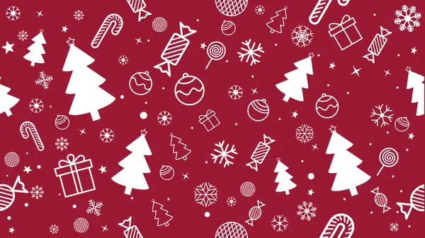 Noel ve yeni yıl için kırmızı arka planda Beyaz Hediye Kutusu ve Noel Ağacı Kusursuz Desen. kumaş eşarp dekorasyonu