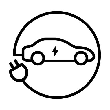Fiş simgesi olan EV elektrikli araba, çevre dostu araç konsepti. vektör illüstrasyonu