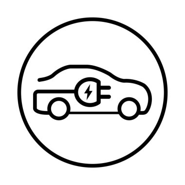 EV şarjlı, fiş simgesi düz çizgi tarzında elektrikli araba. Çevre dostu araç kavramı