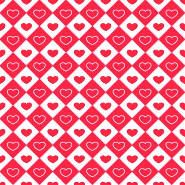 Sevgililer Günü kusursuz desen kare ve aşk kalpleri şekli, vektör illüstrasyonu