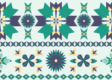 Geometrik etnik desen, Amerikan yerlilerinin kumaşlarını, fayanslarını ve halılarını vektör illüstrasyonunda süsler.