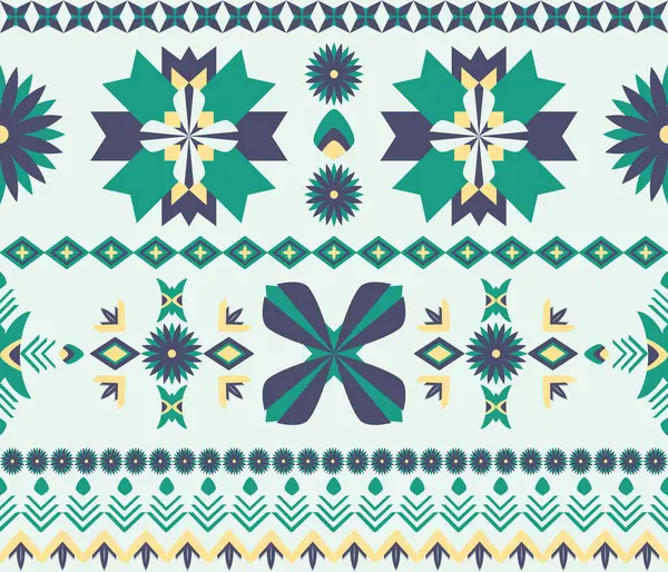 Açık yeşil arka plan, yerli Amerikan kabile kumaşı ve fayanslarında geometrik bir etnik deseni vurguluyor.