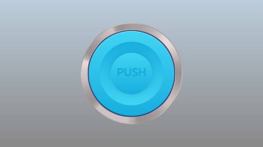 Modern Button açık mavi renk ve alüminyum kenarına bas. Vektör illüstrasyonu