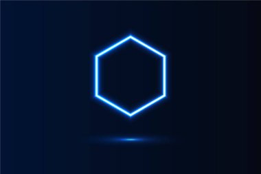 Neon parlak mavi ışık geometrik şekil altıgen ve gölge. Vektör illüstrasyonu