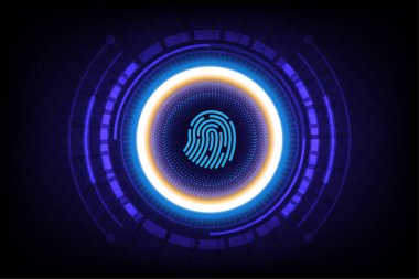Cyber security technology concept fingerprint scanning, futuristic hi-tech style. Vector and Illustration