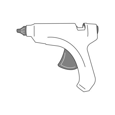 Elektrikli Isıtma Sıcak Eritme Yapıştırıcı Silahı ana hatları belirler ve beyaz arkaplanda izole edilir. vektör illüstrasyonu