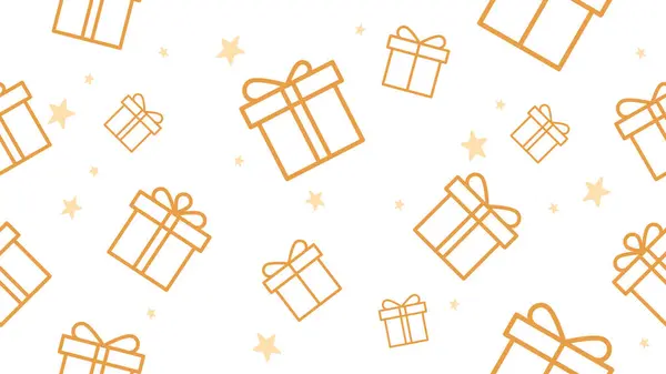 Hediye paketi ve yıldız desenli Noel altın rengi, vektör illüstrasyonu