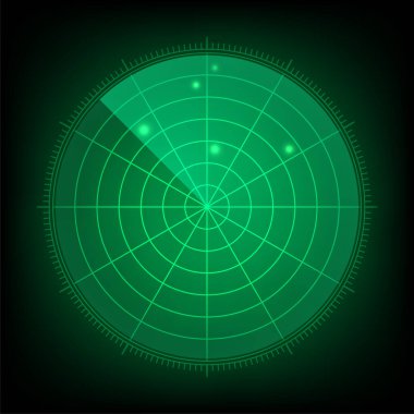 Soyut Teknoloji kavramı Dijital gerçekçi basit radar ekranı ve ölçeği, Vektör illüstrasyonu