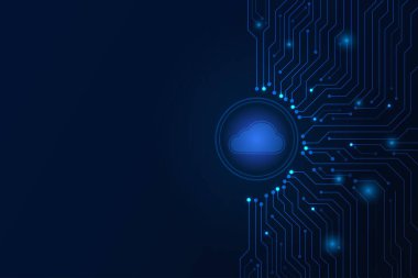 Bulut internet veri depolama veritabanı ve devre kartı, teknoloji arka planı, Vektör ve İllüstrasyon veri sunucusu