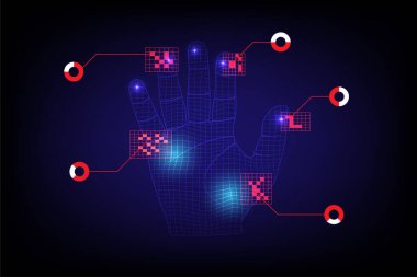 Hi-Tech tarama ağını yeniden ve derinlemesine tara mavi eğimli arka plan, dijital teknoloji konsepti, vektör illüstrasyonu