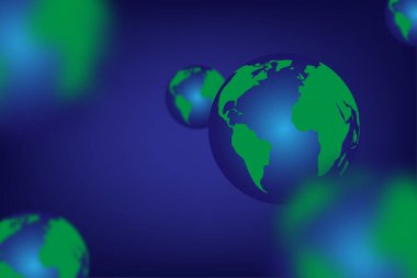 Çoklu 3D Globe uçuş teknolojisi arka planında dünya bulanık, vektör çizimi kullanılarak çoklu olarak yerleştirilir.