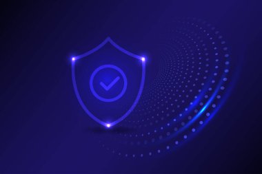 İşaretleme simgesi olan siber güvenlik kalkanı, dijital teknoloji bilgi gizlilik konsepti, vektör ve illüstrasyon