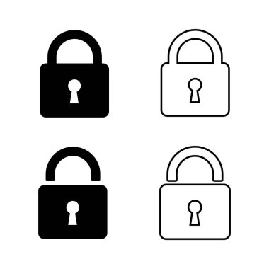 Kilit simgeleri tam ve taslak biçiminde ayarlandı. vektör illüstrasyonu