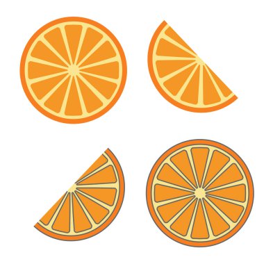 Taze turuncu meyve dilimleri ve yarım dilim beyaz arkaplan, tasarım elementi, vektör illüstrasyonu