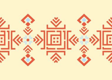 Geometrik etnik model Amerikan kabile dokusu, fayans, halı, vektör illüstrasyon tasarımı, yaz rengi, Vektör ve İllüstrasyon