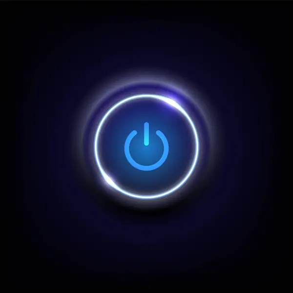 Karanlık Arkaplanda Parlayan Mavi Güç Düğmesi enerjiyi, yüksek teknoloji veya aygıt kontrolünü, vektör illüstrasyonunu temsil eder