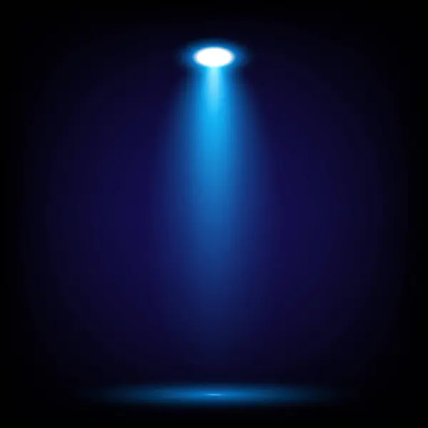 Siyah arkaplanda gölgesi olan yukarıdan aşağıya izole edilmiş mavi spot ışığı, sahne ya da clipart kullanımı için mükemmel, vektör illüstrasyonu