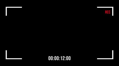 Video Kamera Çerçeve Kayıt siyah renk arkaplan üzerinde yanıp sönen kırmızı simge ve 1 dakika kayıt zaman kodu ile dijital ekran