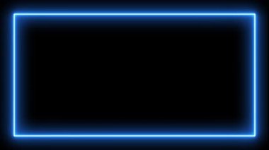 Yanıp sönen hafif lazer parlayan neon çerçeve mavi renk, siyah renk arkaplan üzerinde izole