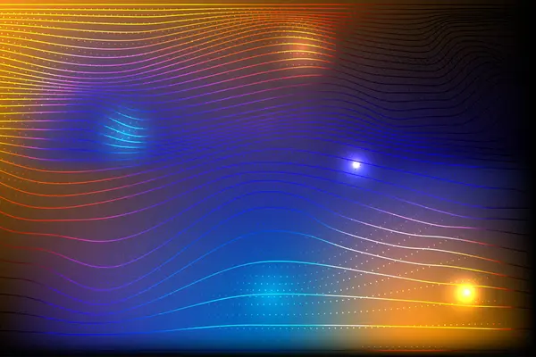 Akan parçacıklar, çok renkli çizgi ve nokta tasarımlı soyut teknoloji arka planı, büyük veri ve dijital konsept, vektör illüstrasyonu