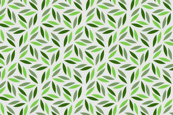 Beyaz arka planda çeşitli tonlarda yeşil yaprak şekilli yaprakların temiz ve tekrarlayan deseni, çevre ve doğa tasarımları için mükemmel, vektör illüstrasyonu
