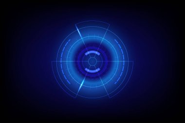 Koyu arkaplanda parlayan mavi tonlarda yüksek teknoloji dijital HUD arayüzü, bilim kurgu, teknoloji veya sanal UI kavramları, vektör illüstrasyonu için idealdir