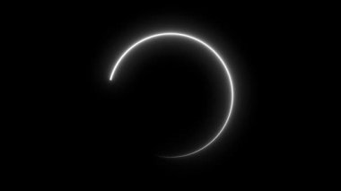 Lazer dairesi çerçeve beyaz renk parlayan neon döngü animasyonu, siyah renk arkaplanı üzerinde izole, 4K çözünürlük