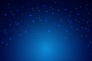 Derin bir gradyan arkaplan üzerinde mavi ve beyaz renkte dağınık parlayan yıldızlarla güzel gece gökyüzü rüya ya da gökyüzü temalı tasarımlar ve vektör çizimleri için mükemmel.