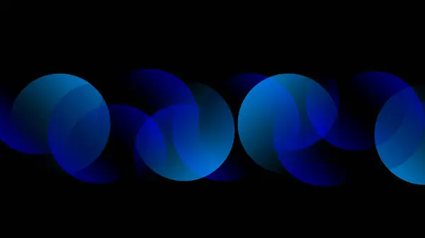 Minimal abstract background with overlapping blue gradient circles on black, modern digital art design, vector illustratio