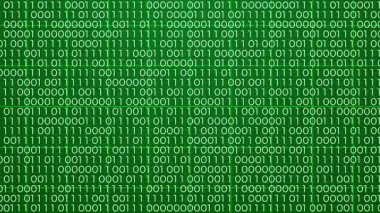 Yeşil arkaplan üzerindeki ikili kod numaralarının 0 veya 1 değişiminin videosu, Kod Programlama ve Güvenlik İletişim kavramı için rastgele dijital animasyon