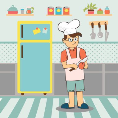 Erkek Aşçı Soyucu Vektör İllüstrasyonu