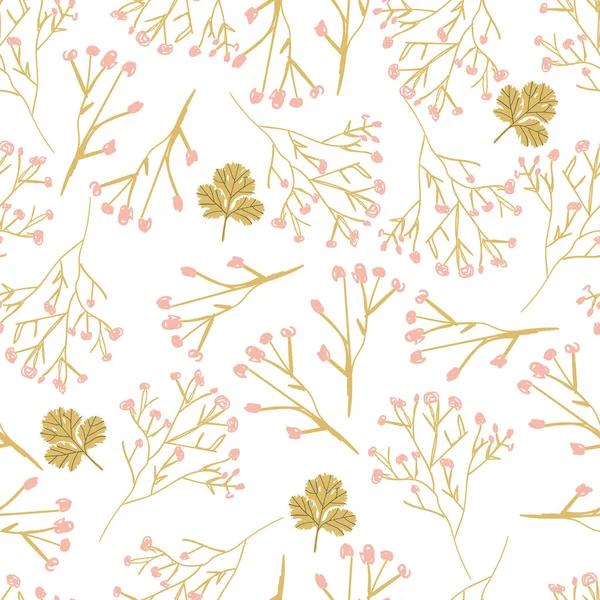 Twigs Leaves Vector Seamless Pattern — Stock Vector