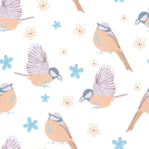 Oiseaux Fleurs Vecteur Modèle Sans Couture — Image vectorielle