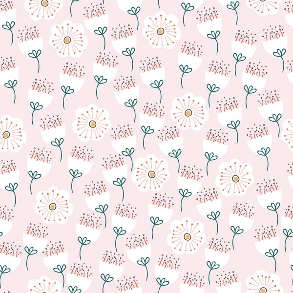 Cute Tiny White Floral Vector Seamless Pattern — Stock Vector