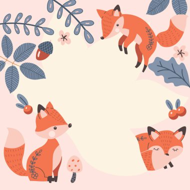 Orman Vektör Çerçevesinde Sonbahar Kızıl Tilkisi