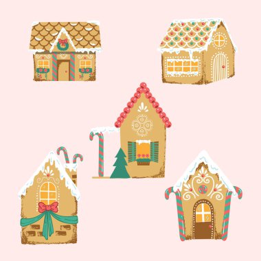 Şirin Zencefilli Ekmek Ev Vektörü İzole Elementler Ayarlandı