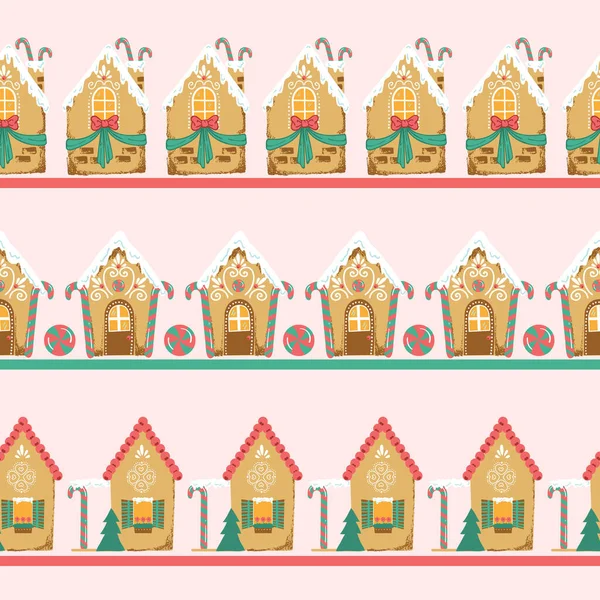 Tatlı Zencefilli Ekmek Ev Vektörü Kusursuz Yatay Kenarlıklar Ayarlandı