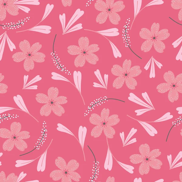 Pretty Pink Flowers Vector Seamless Pattern — Stock Vector