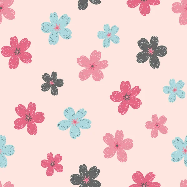 Cute Scattered Flowers Vector Seamless Pattern — Stock Vector