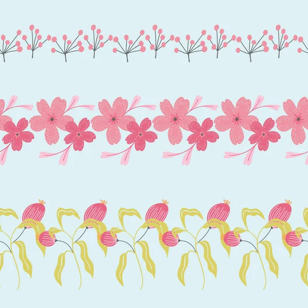 Ensemble Bordures Horizontales Sans Couture Floral Garden Vector — Image vectorielle