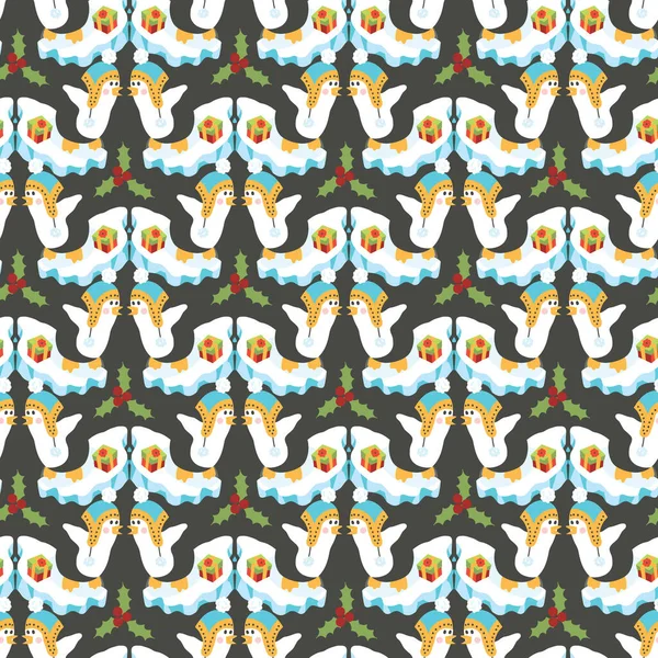 アイスベクトルシームレスパターンで興奮クリスマスペンギン — ストックベクタ