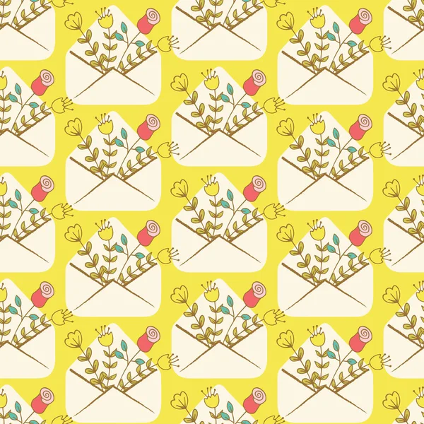 Enveloppes Avec Des Fleurs Pour Saint Valentin Modèle Sans Couture — Image vectorielle