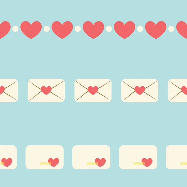 Lettres Amour Valentines Vecteur Sans Couture Frontières Horizontales Set — Image vectorielle