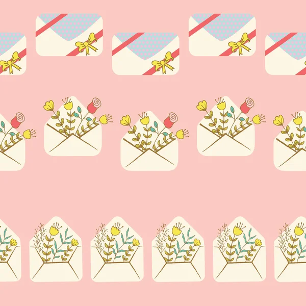 Enveloppes Courrier Amour Ensemble Frontières Isolées Verticales Sans Couture Vectorielles — Image vectorielle