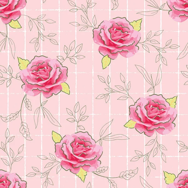 Rosas Románticas Jardín Vector Floral Diseño Patrones Sin Costuras — Vector de stock