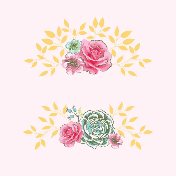 Rose Floral Met Bladeren Vectordecoratieve Elementen Set — Stockvector