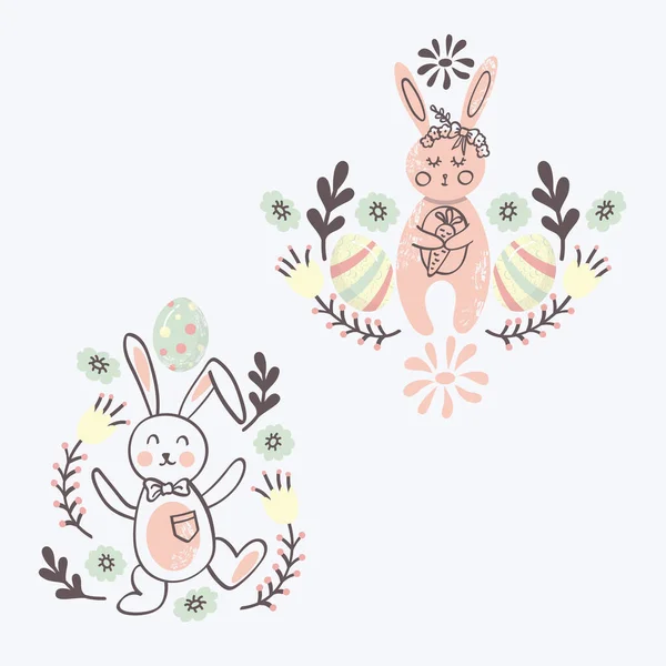 Симпатичные Пасхальные Кролики — стоковый вектор