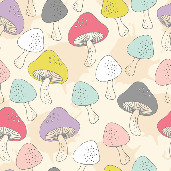 Cute Whimsical Mushrooms Vector Seamless Pattern